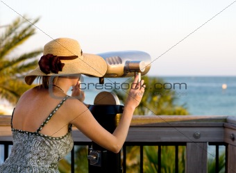 Woman Looking Trough Telescope