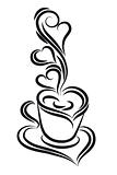 Black and white coffee cup vector. Swirl, curl style.