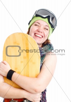 Woman with snowboard