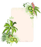 floral background with palms and parrot