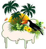tropical bird and palms