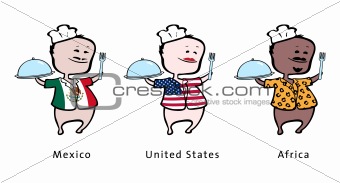 Chef of restaurant from Mexico, United States, Africa - vector illustration