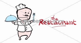 Chef of restaurant presenting a dish - vector illustration