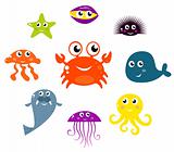 Sea creatures and animals vector icons isolated on white
