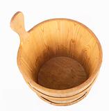Empty wooden bucket for a sauna on a white background