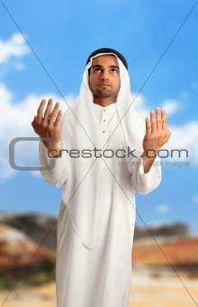 Middle eastern arab man with arms outstretched