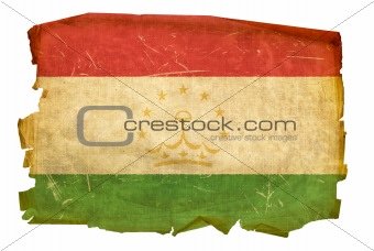 Tajikistan Flag old, isolated on white background.