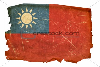 Taiwan Flag old, isolated on white background.