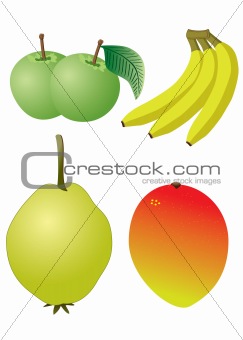 Apple, banana, mango, quince