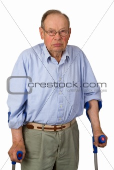 Male senior on crutches