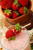 Milkshake with strawberries.