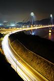 highway and Ting Kau bridge at night