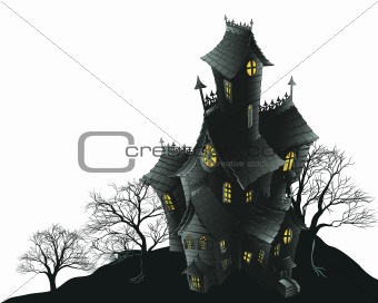 Scary haunted house and trees illustration