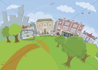 Nice urban scene with park and houses