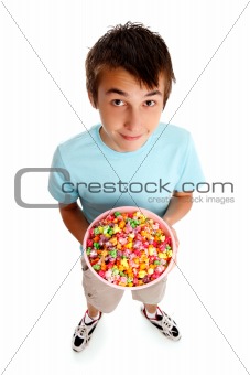 Boy holding a bowl of food