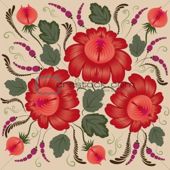 Red flowers on a beige background
