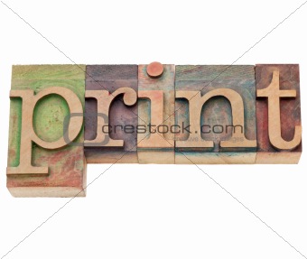 print  - word in letterpress type