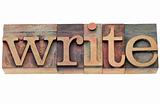 write - word in letterpress type