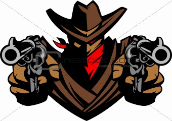 Cowboy Mascot Aiming Guns