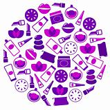 Cosmetics icons in circle isolated on white - purple
