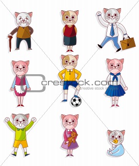cartoon cat family icon set

