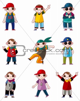 cartoon hip hop boy dancing icon set
