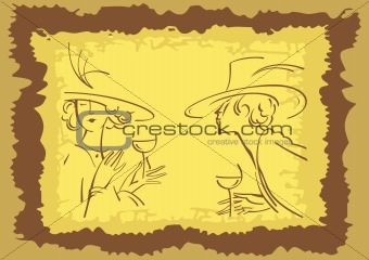 Abstract retro portrait of man and woman