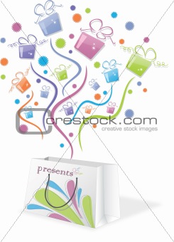 Colorful gifts from package, vector illustration