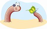 Worm and butterfly, vector illustration