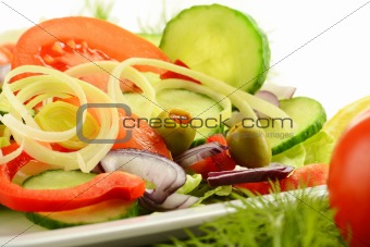 Composition with vegetable salad with olive