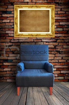 old single sofa seat and frame in front of the wall