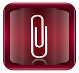 Paper clip icon dark red, isolated on white background