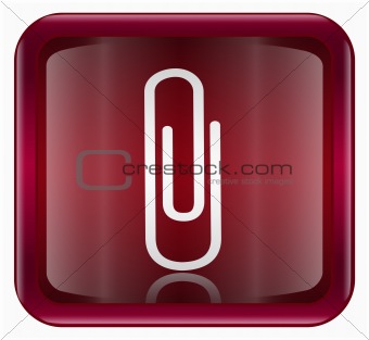 Paper clip icon dark red, isolated on white background