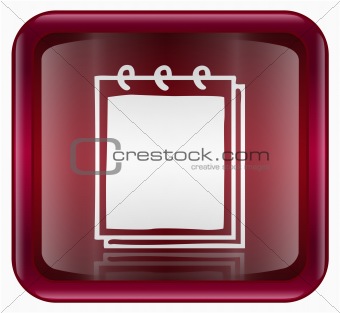 Notebook icon red, isolated on white background