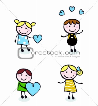 Doodle retro stitch kids with love icons isolated on white
