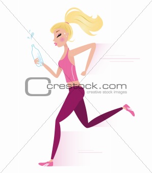 Young sporty woman jogging or running isolated on white
