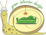 Snail and interior design, vector illustration