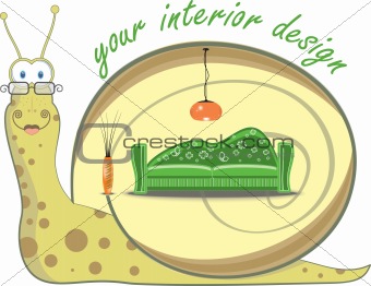 Snail and interior design, vector illustration