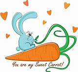 Rabbit and his sweet carrot, vector illustration