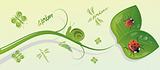 Green branch with leaves and insects, vector illustration