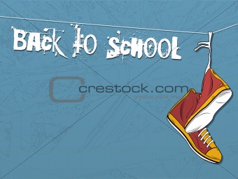 Shoes hanging on wire background. Back to school