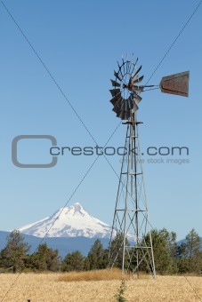 Windmill with Mount Jefferson in Central Oregon