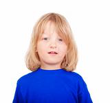 studio portrait of a boy with long blond hair - isolated on white