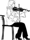 blonde violinist playing while sitting on