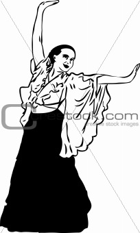 sketch of a girl in a long skirt that dances