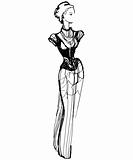 sketch of a slender girl in a long dress