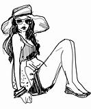 sketch of a girl wearing a hat with glasses
