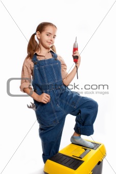 LIttle master girl with drill