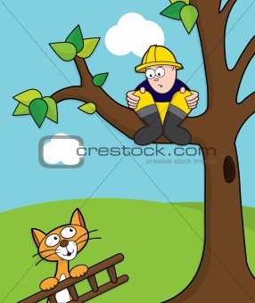 Fireman up a tree