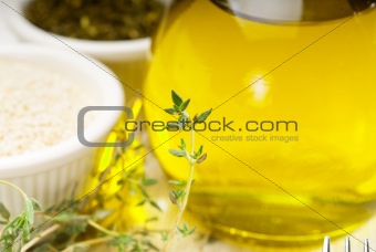 extra virgin olive oil and herbs